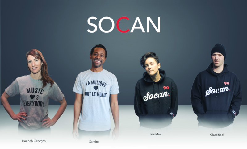 SOCAN member Ria Mae, singer of huge hit “Clothes Off", sporting a “SOCAN 90” hoodie available at SOCAN’s new merchandise store with proceeds going to the Unison Fund. (CNW Group/SOCAN)