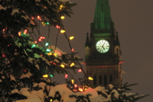 Peace tower at Christmas