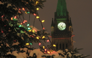 Peace tower at Christmas