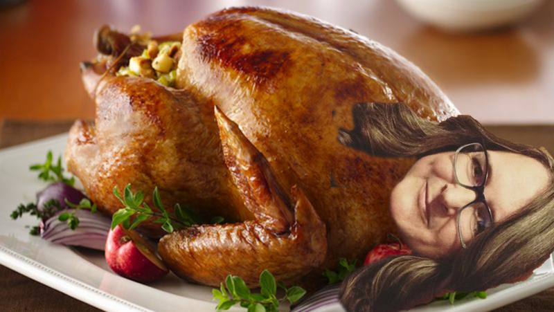 turkey with a woman's head on it
