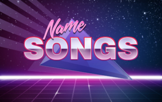 80s graphic with name songs in text