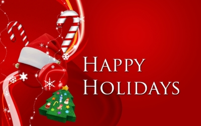 Christmas decorations with Happy Holidays text